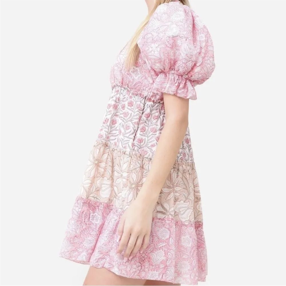 NEW SAYLOR Mini Dress Sz L Leigha Puff Sleeve Floral Boho Pink Baby Doll Garden - Picture 3 of 15